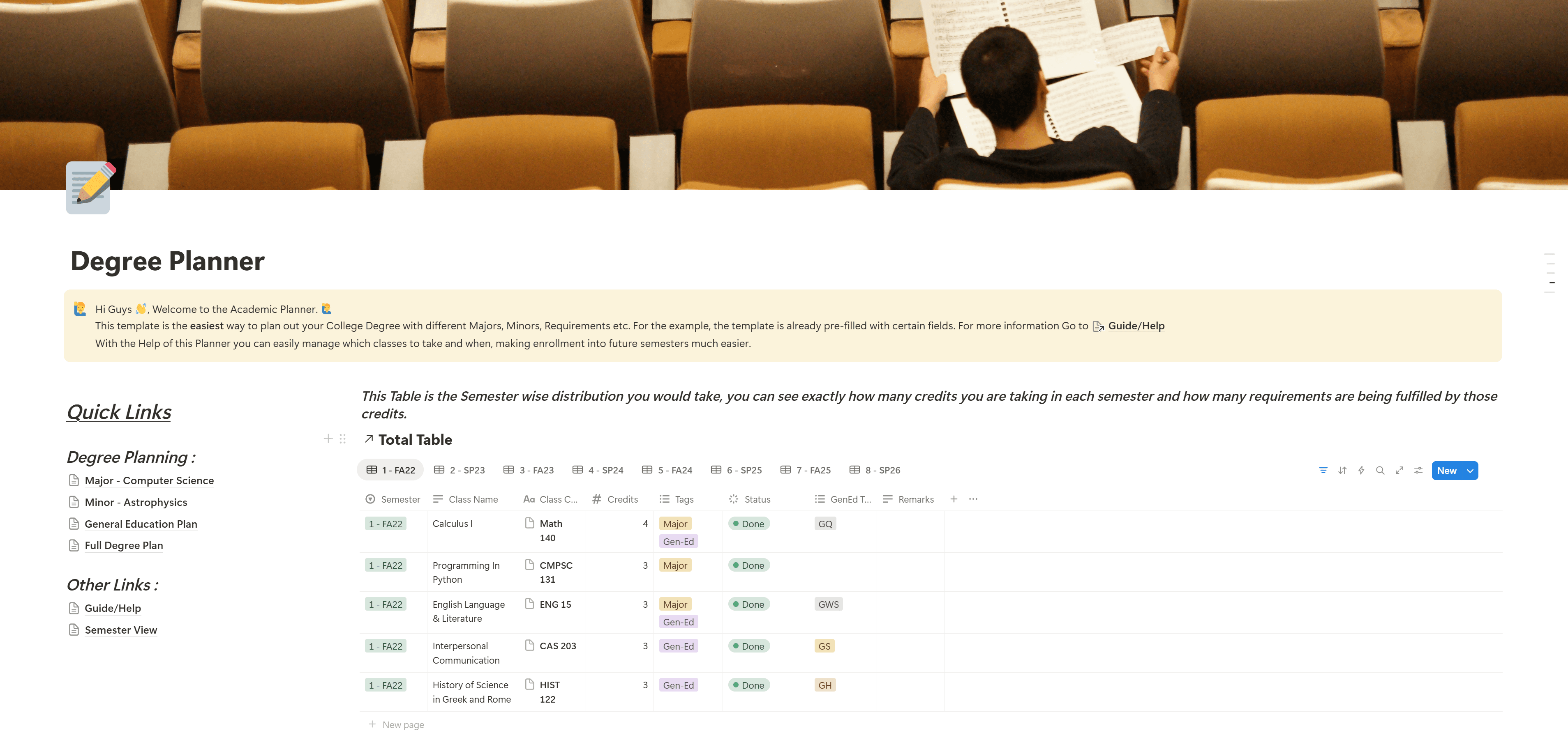 Notion Degree Planner template screenshot