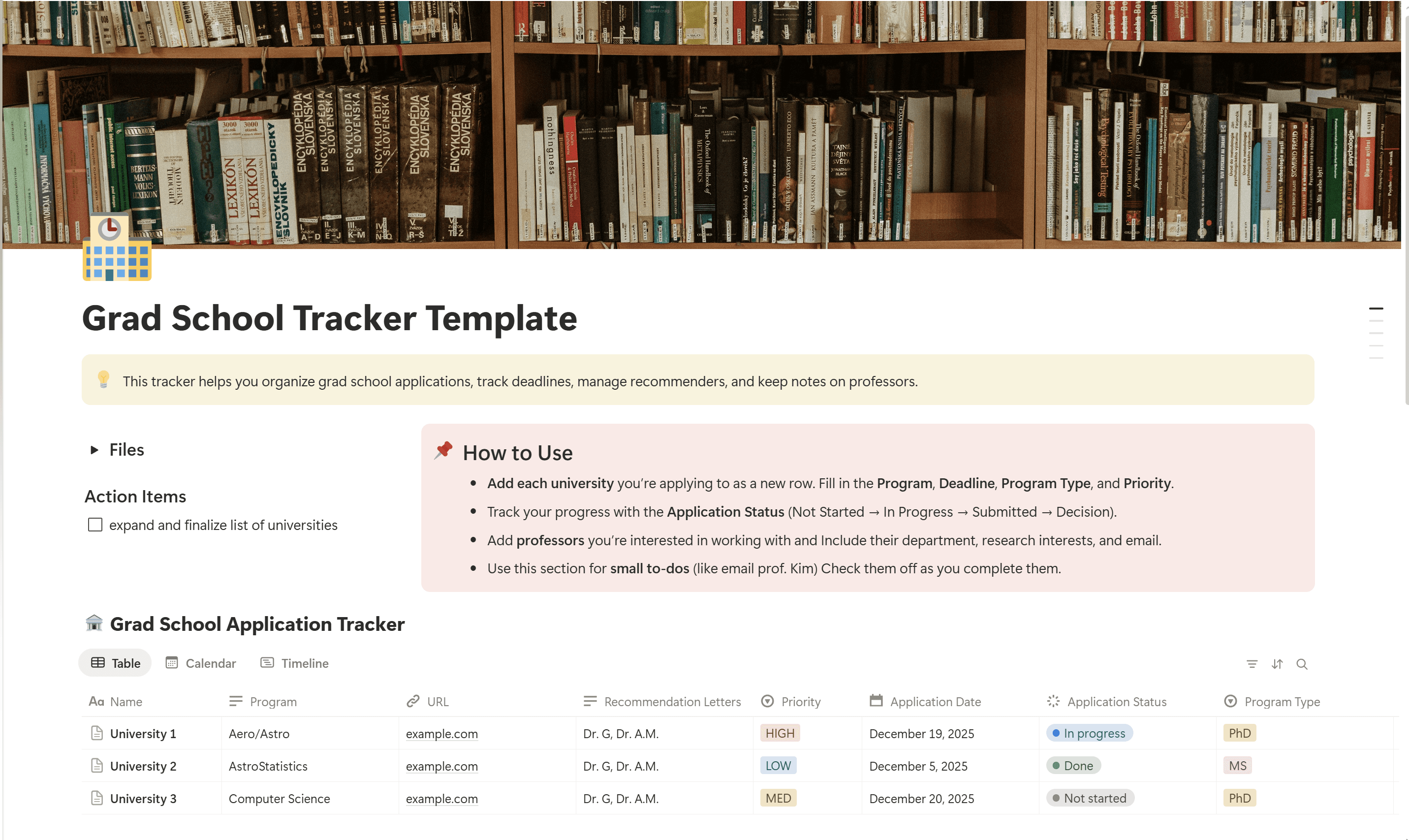 Grad School Application Tracker screenshot
