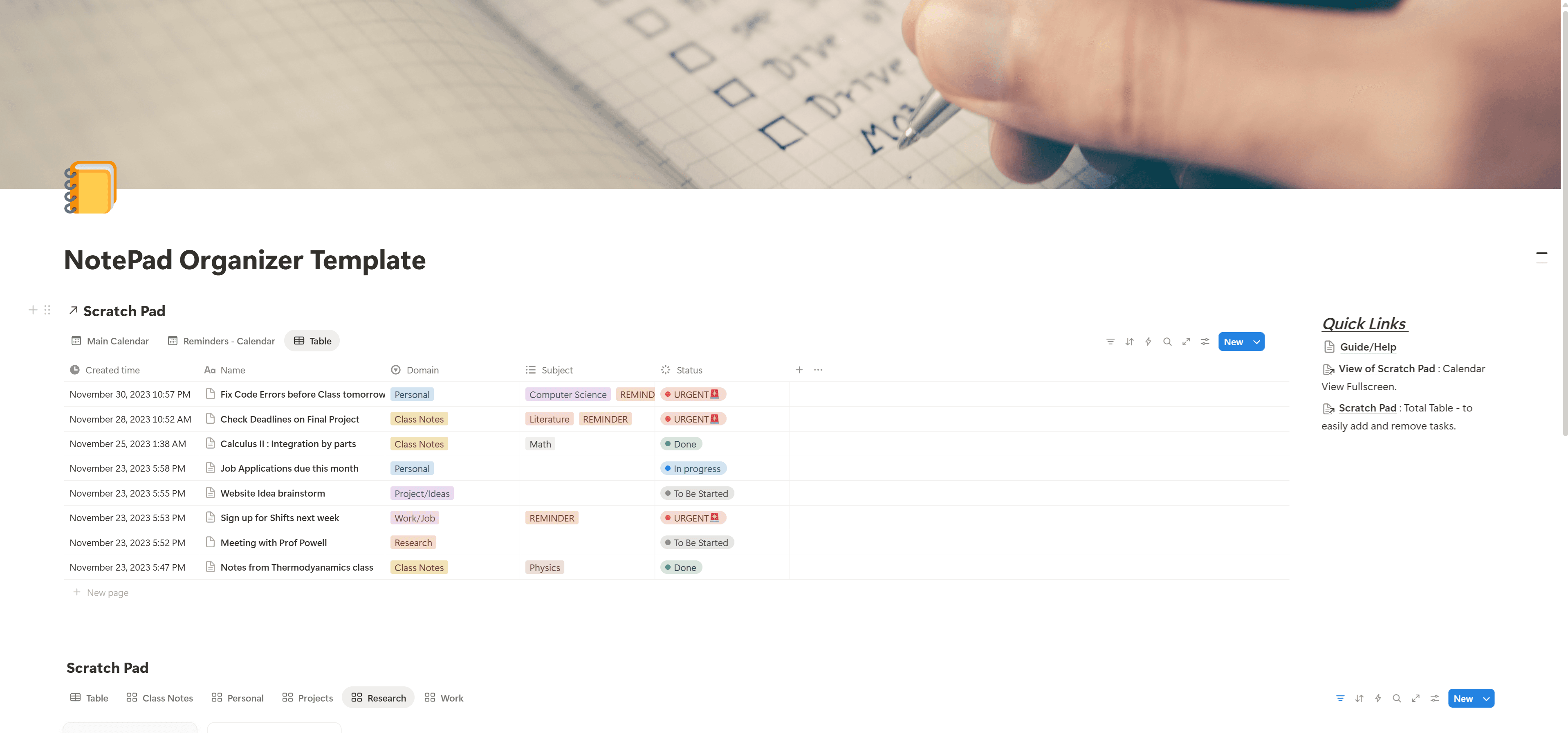 Notes and reminders organizer screenshot